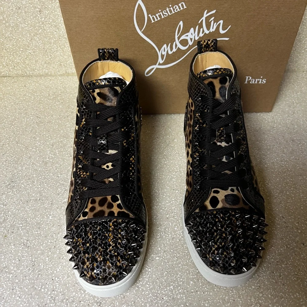 Christian Louboutin Lou Spikes Orlato Sneaker Dark Brown Multi 38 / 8 - Picture 5 of 10